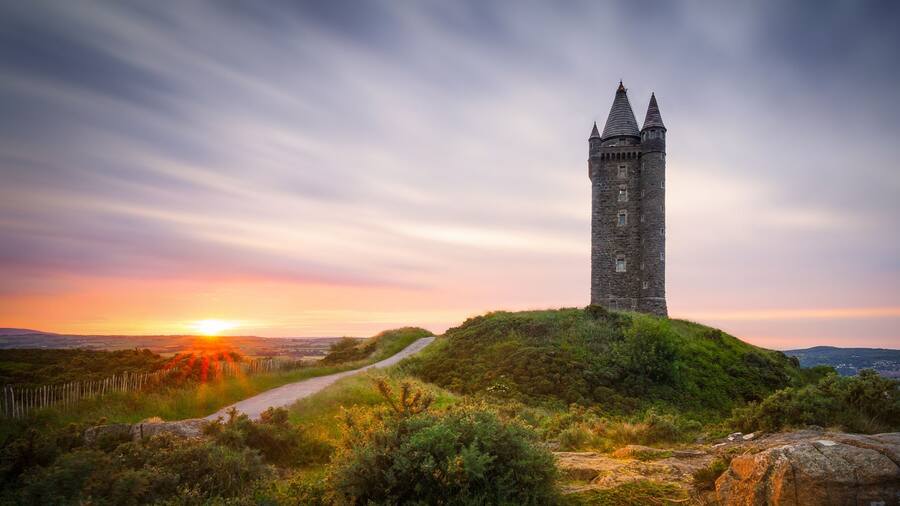 Scrabo Tower above Newtownards at sunset